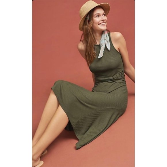 Green Anthropologie Ribbed Racerback Handkerchief Hem Sleeveless Dress (NWT) - Picture 3 of 5